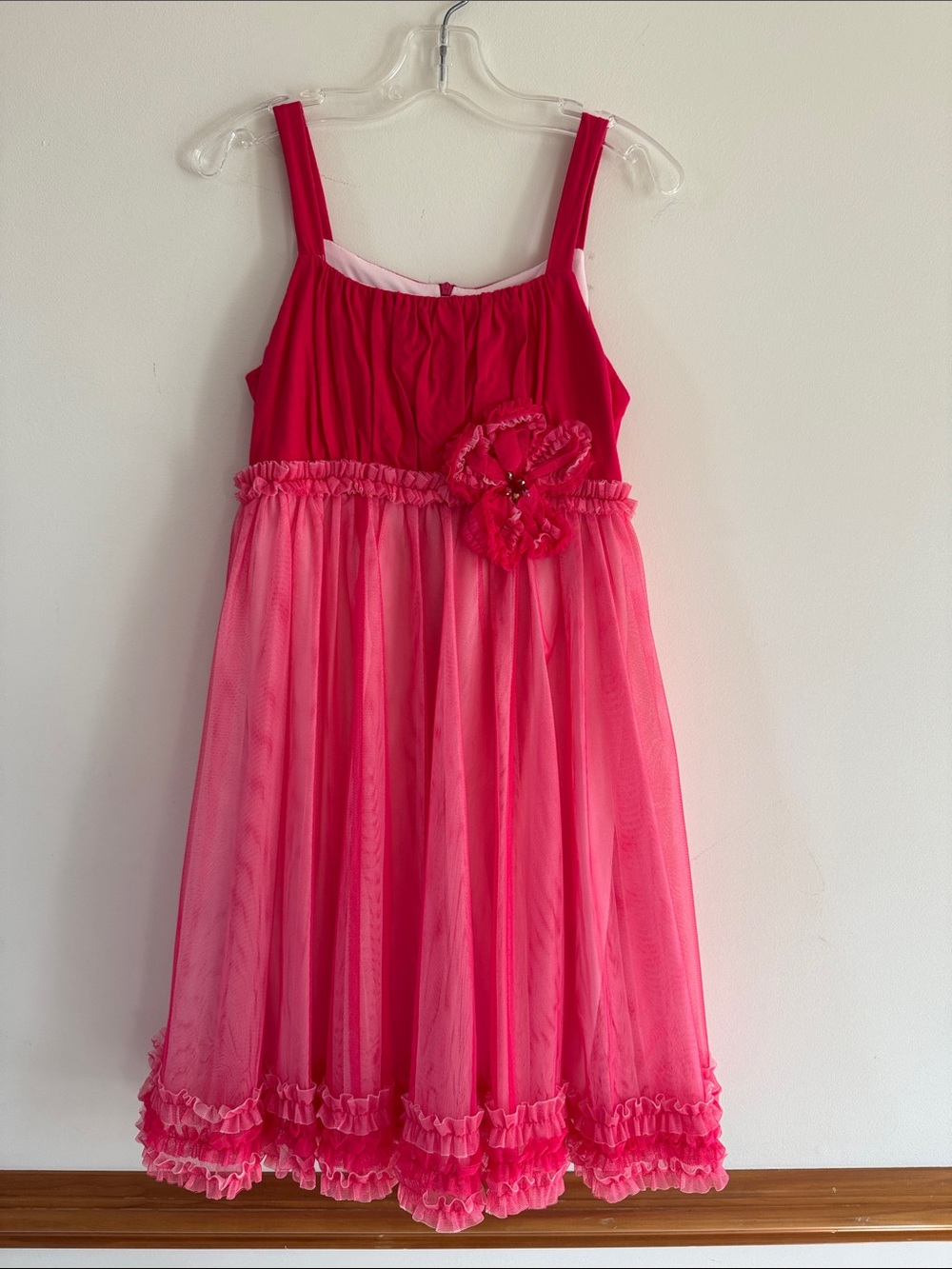 Isobella & Chloe Pink Layered Tulle Dress with Flower Accent Girls Size 8